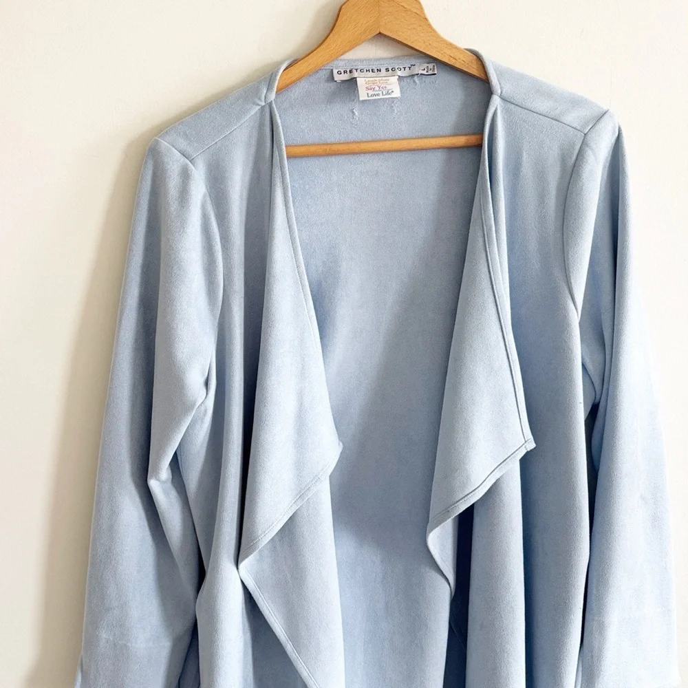 Gretchen Scott soft Blue faux Suede Waterfall Open Cardigan Size large